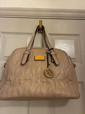 Christian Lacroix Beige Quilted Satchel with Gold Accent